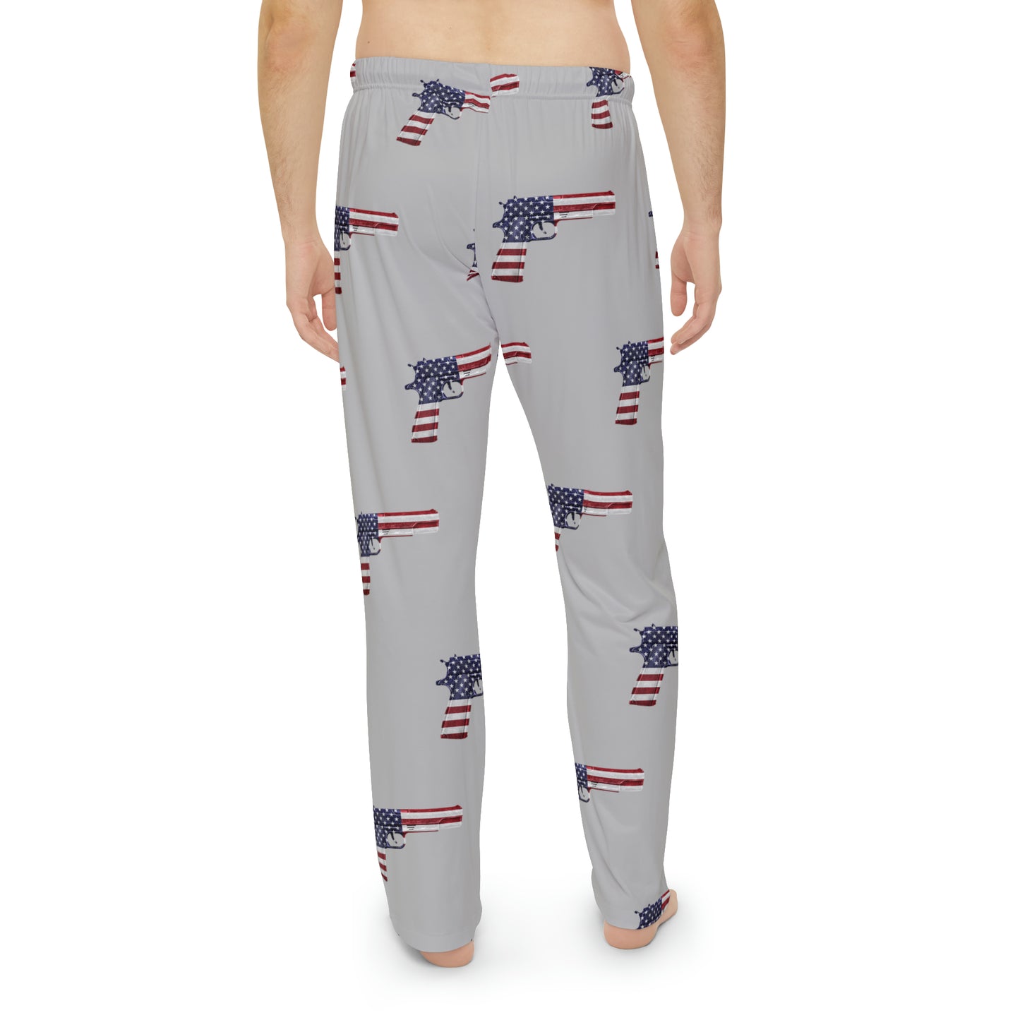 Gray American Flag Pistol Men's Polyester Lounge Comfy Pajama Pants