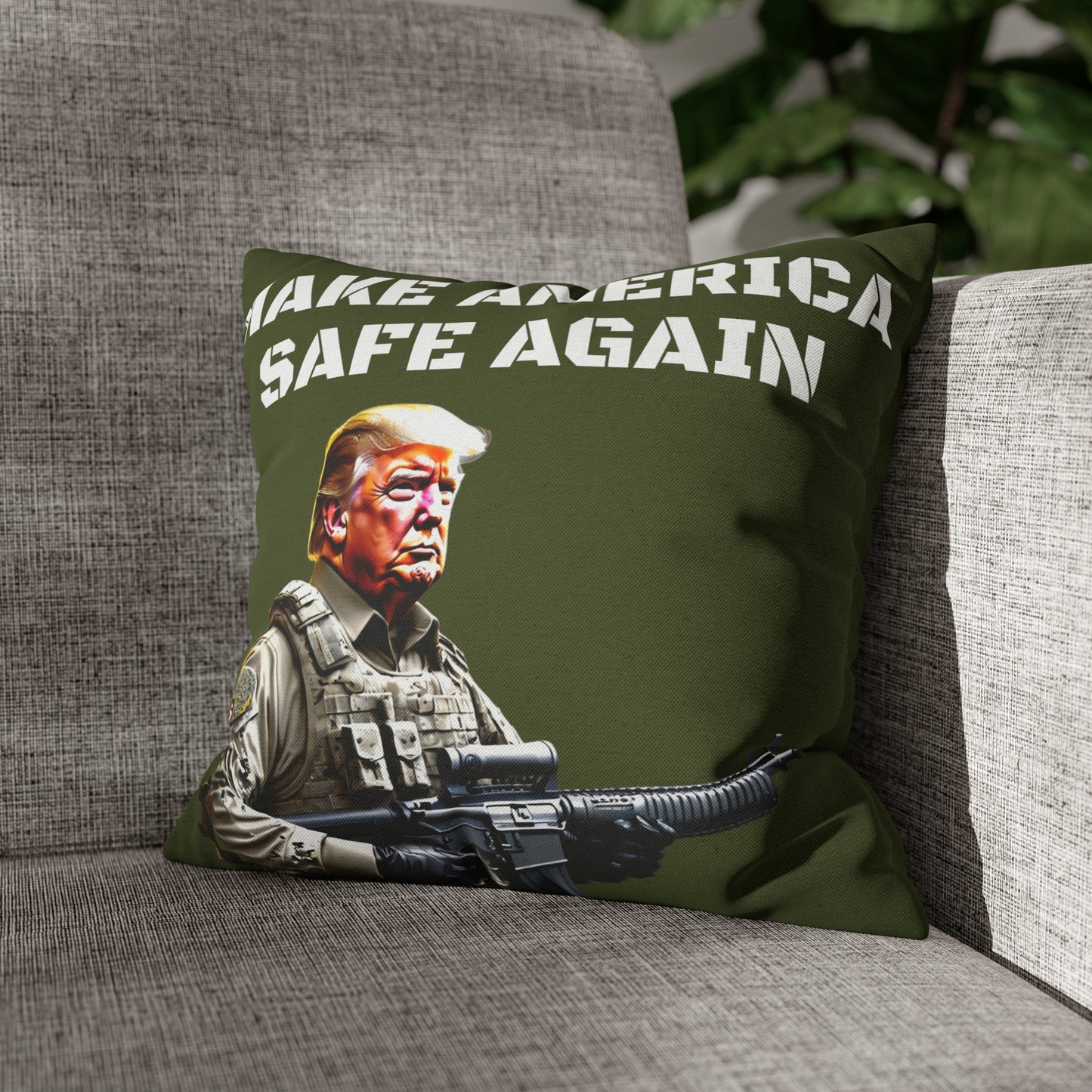 Make America Safe Again Soldier Trump 2 sided Throw Pillow Case