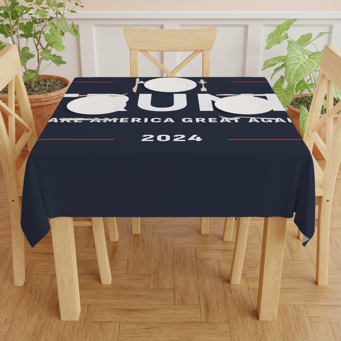 Trump 2024 Make America Great Again Blue Celebration High Quality Fabric Tablecloth