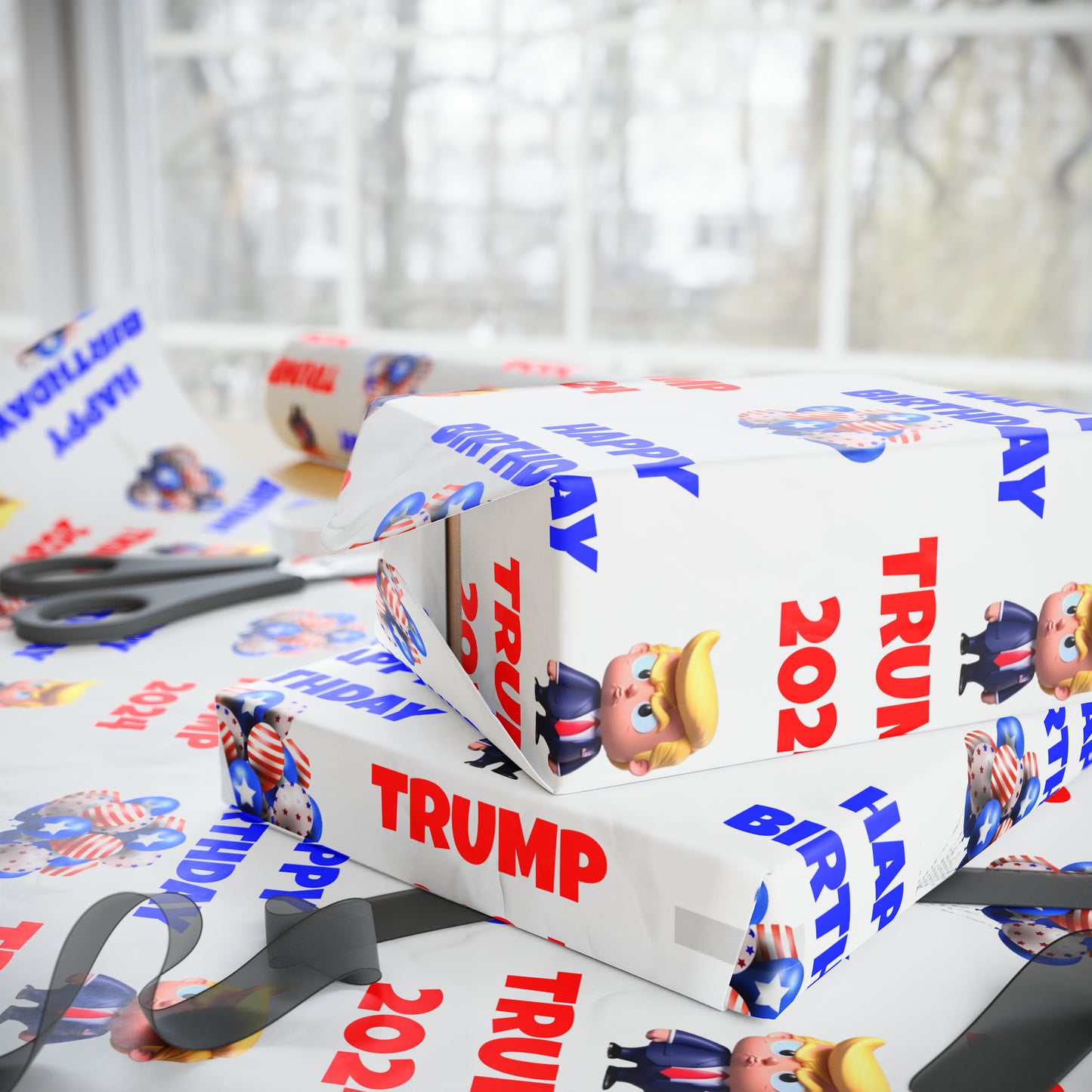 Happy Birthday Trump 2024 white MAGA Birthday Gift Present Wrapping Paper