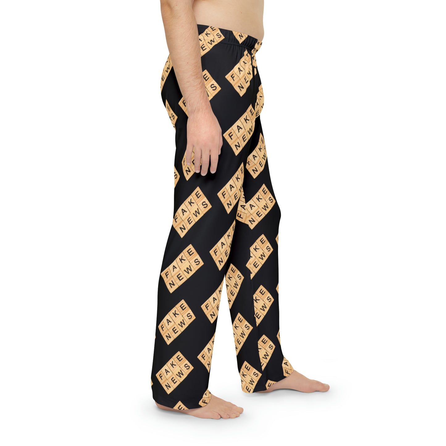 Fake News Scrabble Tiles Wooden Black Men's Polyester Lounge Comfy Pajama Pants