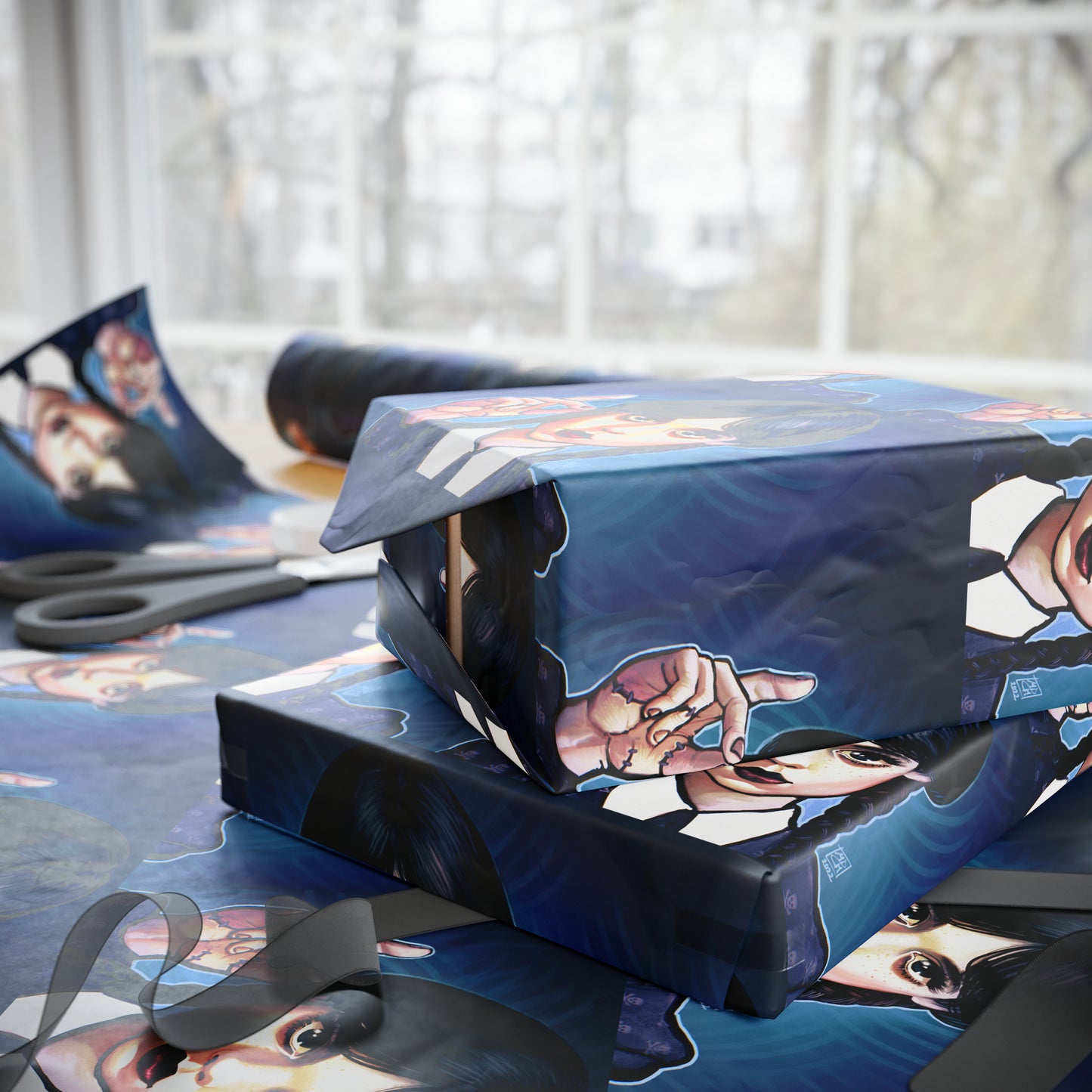 Wednesday Adams Ortega Cartoon holiday present Birthday Gift Wrapping Papers