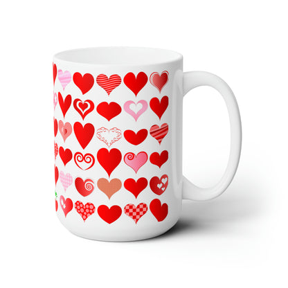 Many hearts and lots of Love Valentine's Day Jumbo Ceramic Mug White 15oz