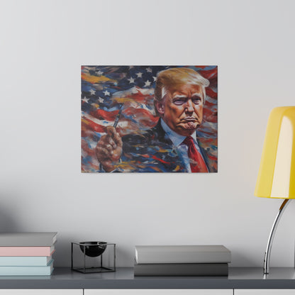 Trump in American Flag, Reprint painting by Bella K. Matte Canvas, Stretched, 0.75"