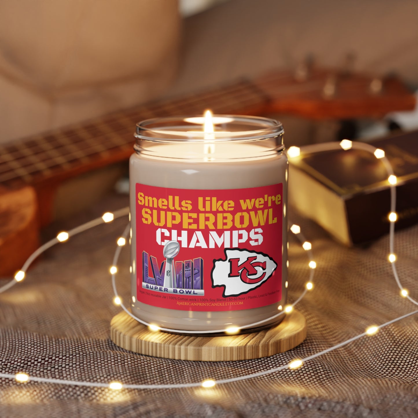 Smells like we're Superbowl CHAMPS Kansas City Chiefs Scented Soy Candle 9oz