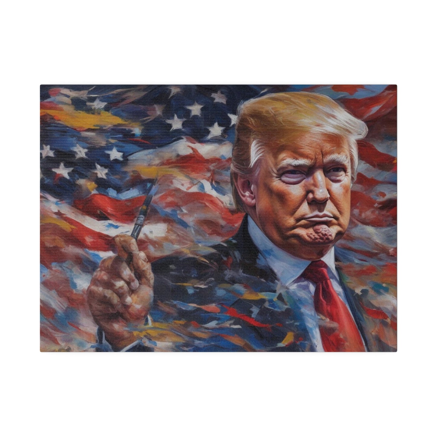 Trump in American Flag, Reprint painting by Bella K. Matte Canvas, Stretched, 0.75"