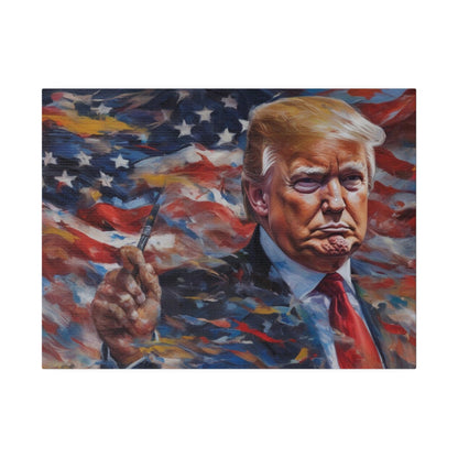 Trump in American Flag, Reprint painting by Bella K. Matte Canvas, Stretched, 0.75"