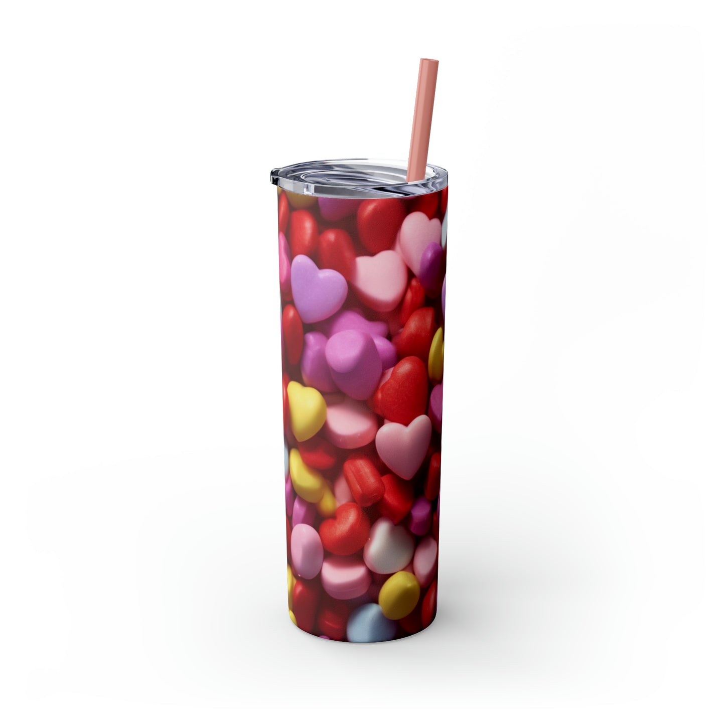 CANDY Valentine's Day Hearts Skinny Tumbler with Straw, 20oz