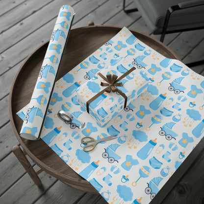 Baby Shower Boy Blue Toys Retro Drawing Cartoon Present Birthday Gift Wrapping Papers