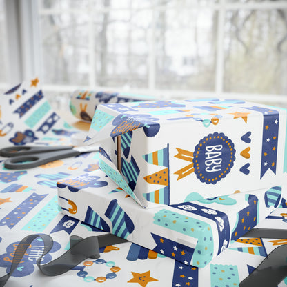 Baby Shower Boy Blue Toys Drawing Cartoon Present Birthday Gift Wrapping Papers
