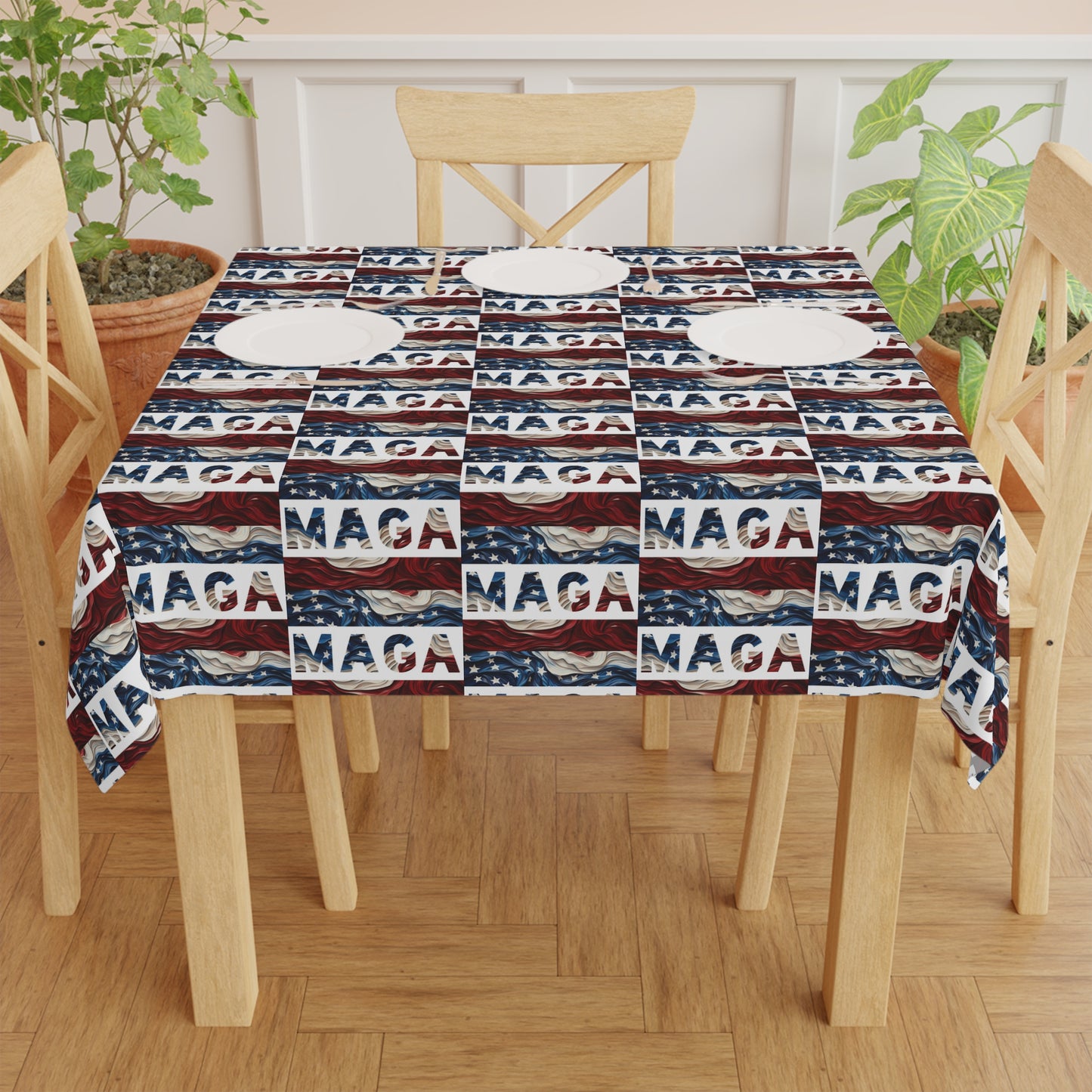 MAGA Red White and Blue Trump Celebration Fabric Tablecloth