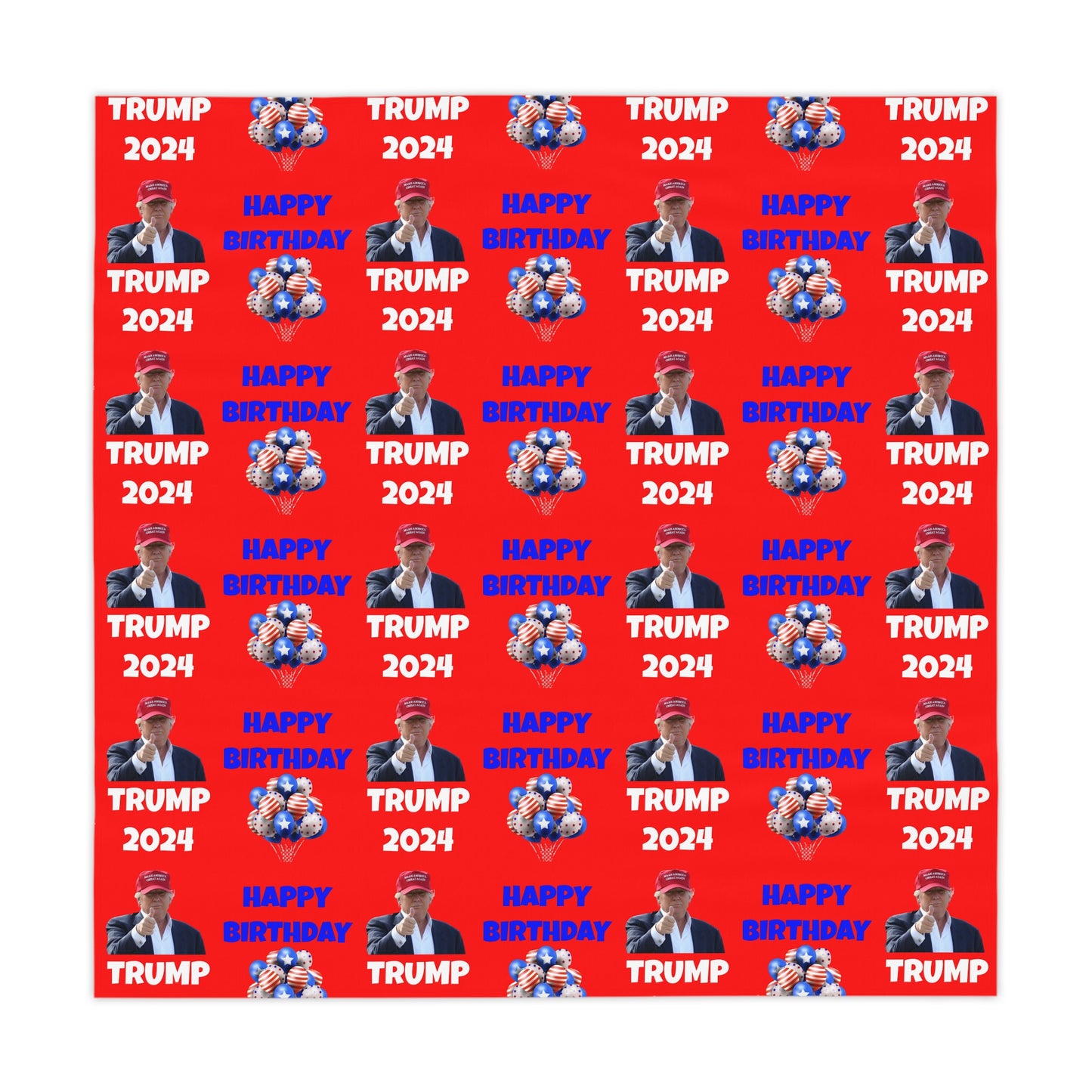 Happy Birthday Trump 2024 Red Celebration Fabric Tablecloth
