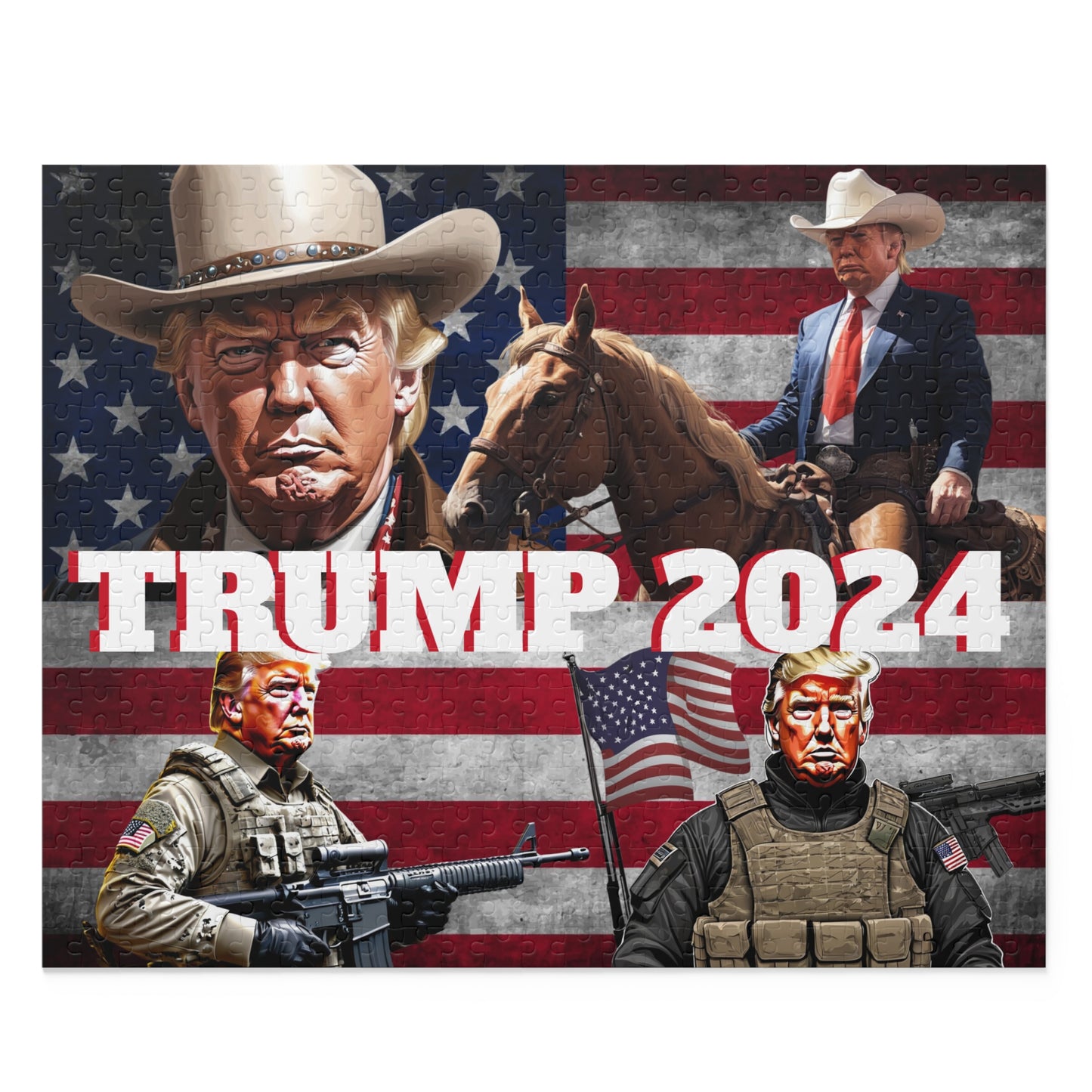 Trump 2024 Soldier Cowboy America 252 or 500 piece Puzzle