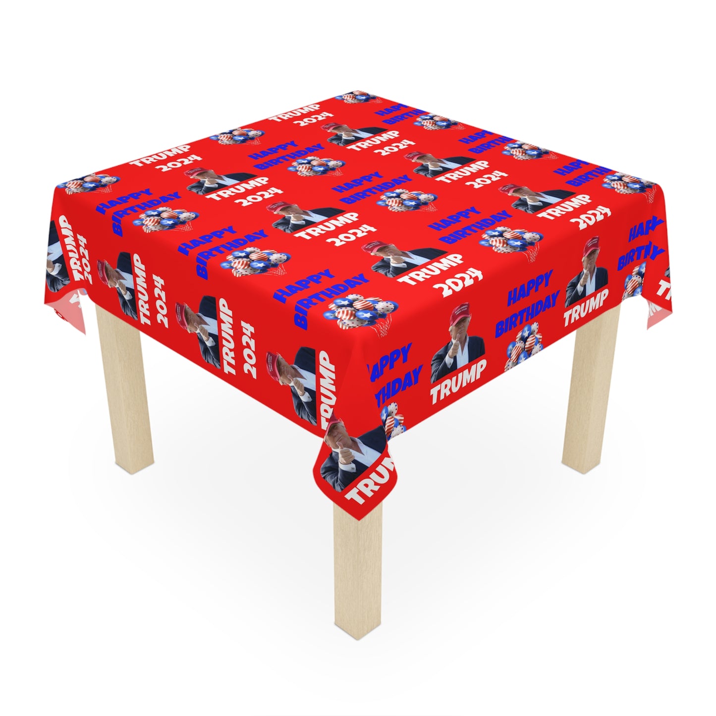 Happy Birthday Trump 2024 Red Celebration Fabric Tablecloth
