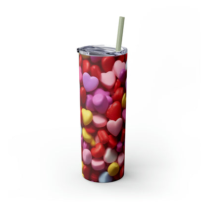 CANDY Valentine's Day Hearts Skinny Tumbler with Straw, 20oz