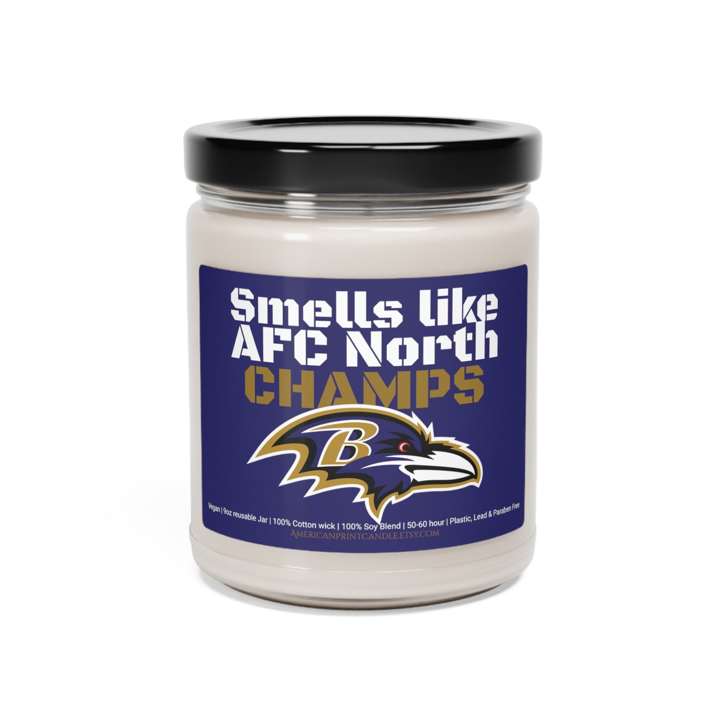 Smells Like AFC North CHAMPS Baltimore Ravens Scented Soy Candle 9oz
