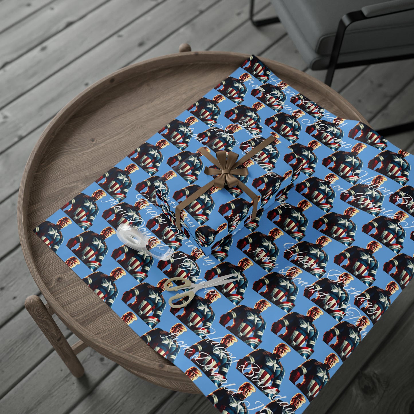 Happy Birthday From Captain Donald J Trump Gift Wrapping Paper (light blue)