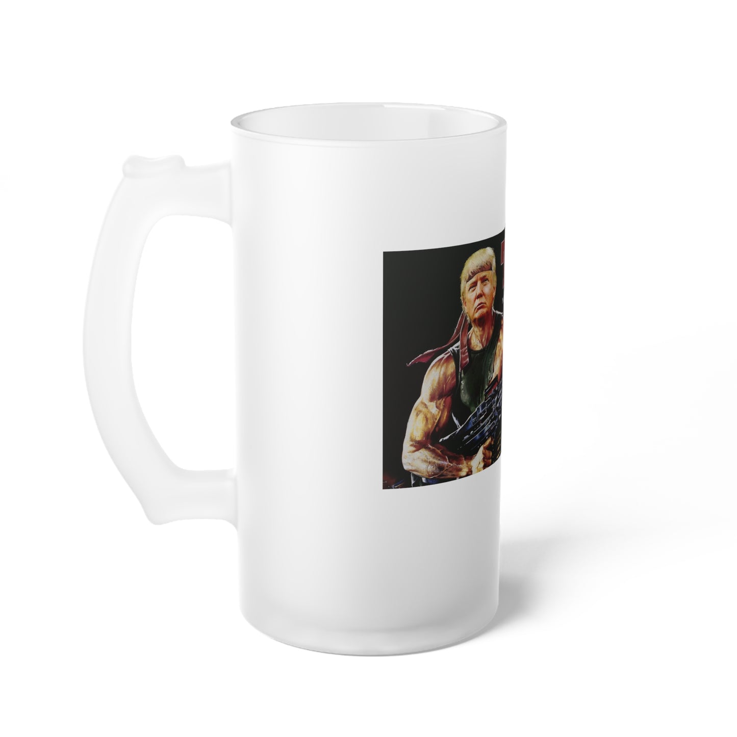 Rambo Trump Take America Back Frosted Glass Beer Pint 16oz Mug MAGA