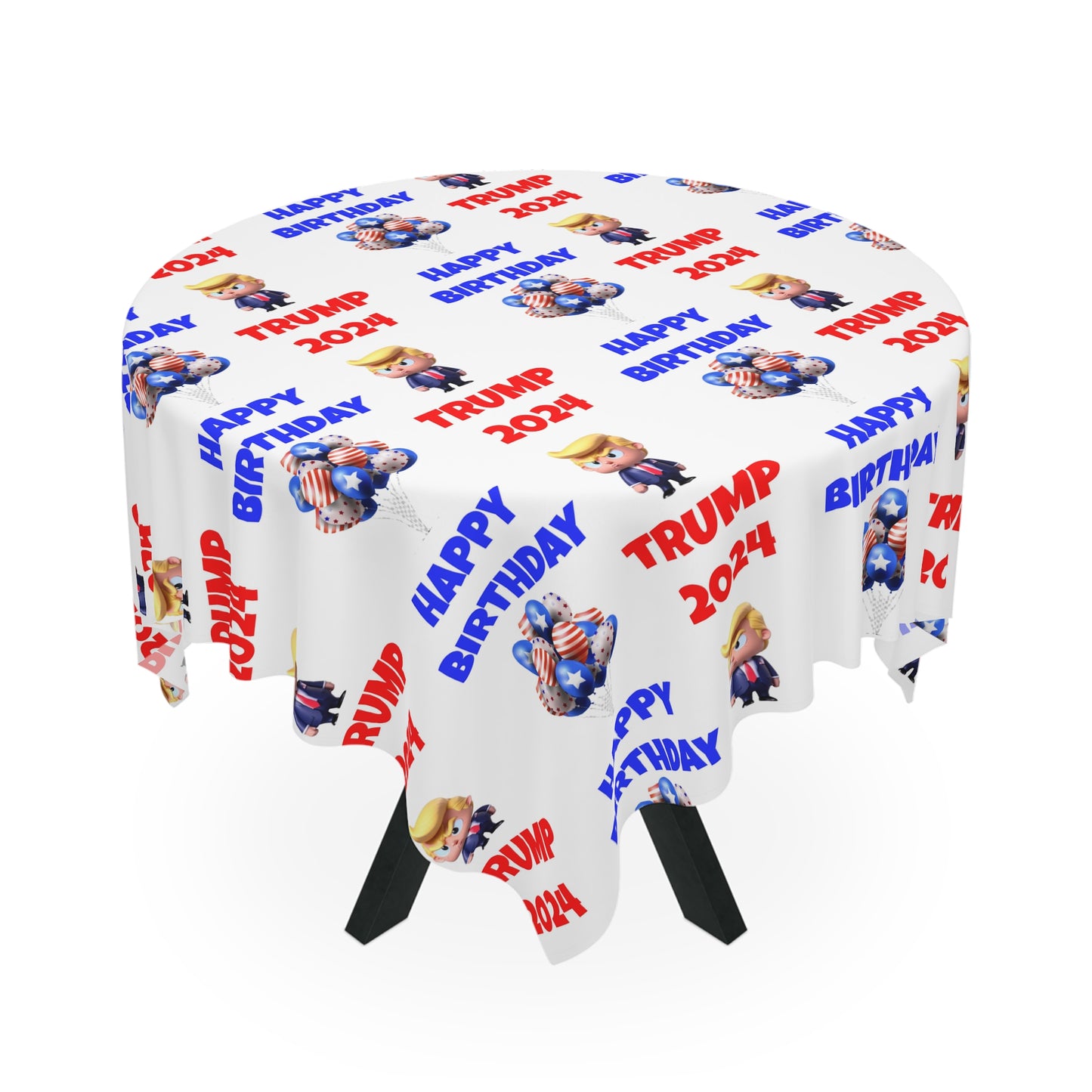 Happy Birthday Trump 2024 White Celebration Fabric Tablecloth