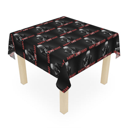 Happy Birthday Trump MAGA Black Celebration Fabric Tablecloth