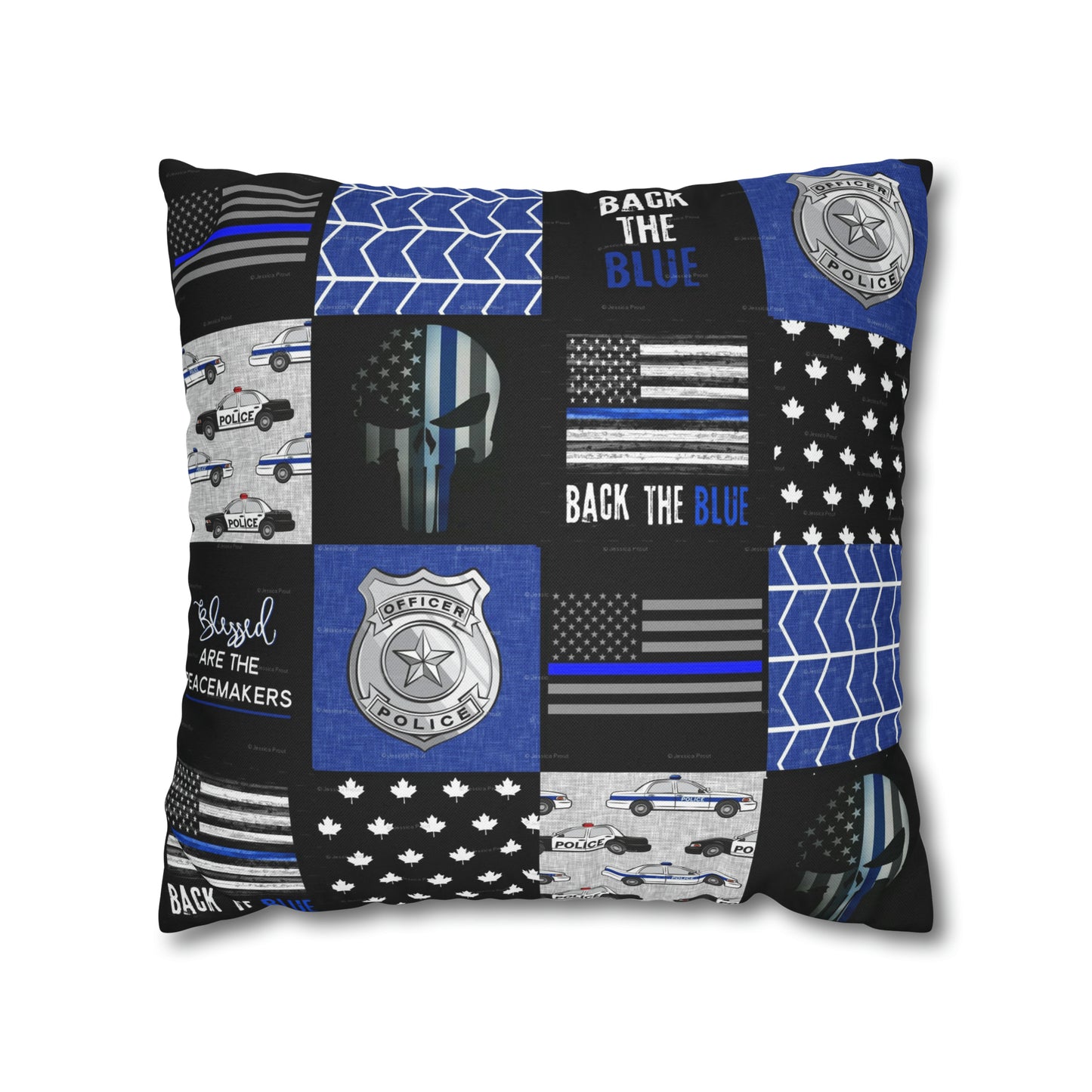 Back the Blue Police Oath and Pattern 2-sided Throw Pillow Case