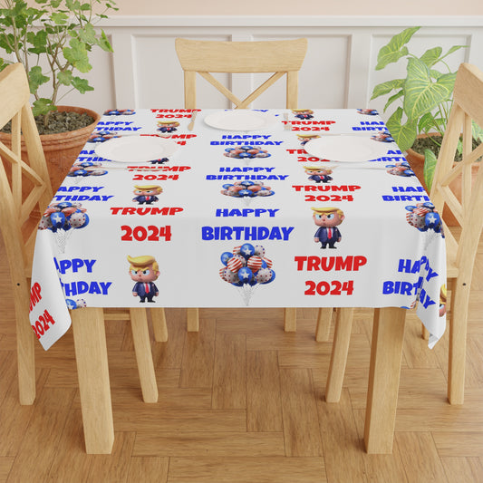 Happy Birthday Trump 2024 White Celebration Fabric Tablecloth