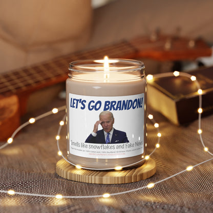Let's Go Brandon Biden Fake news and snowflakes and Scented Soy Glass Jar Candle 9oz