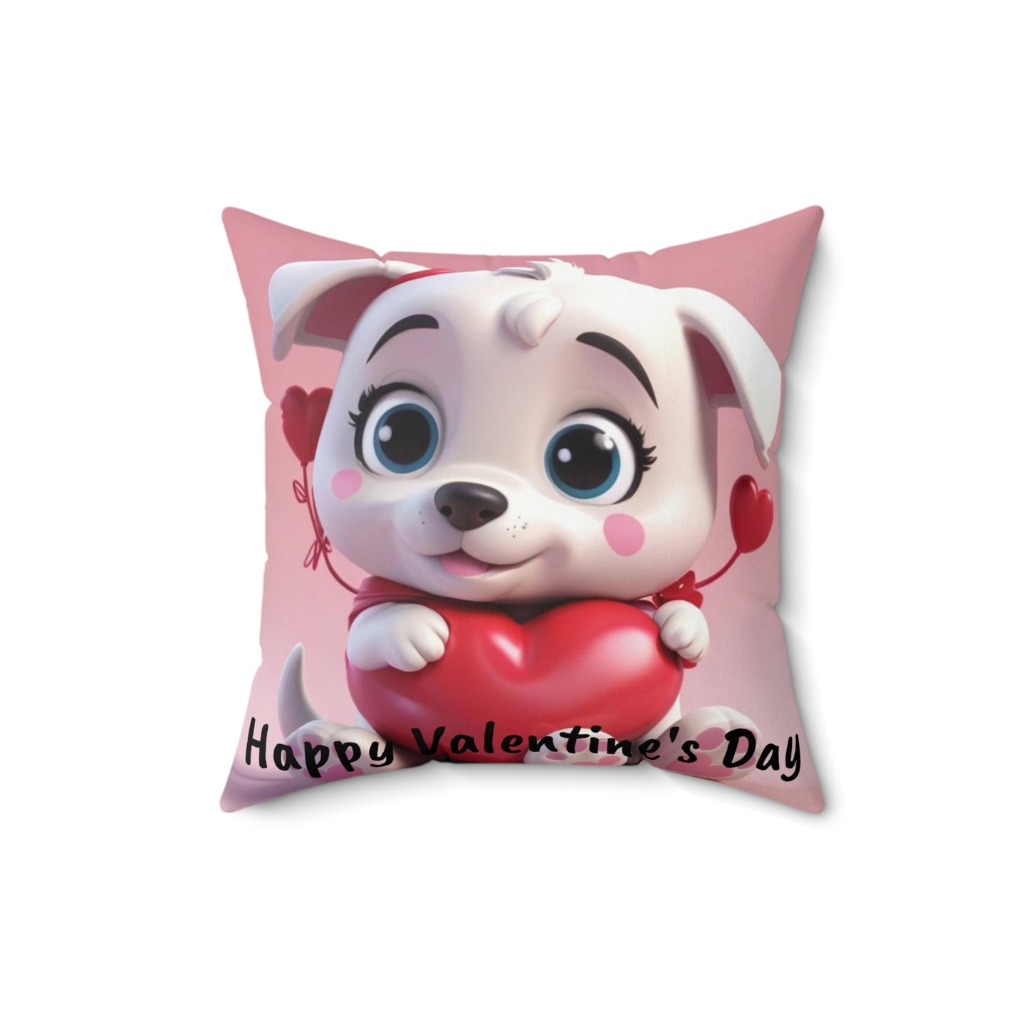 Happy Valentine's Day Puppy Spun Polyester Square Pillow