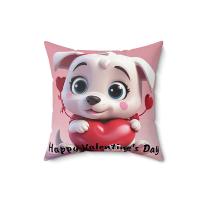 Happy Valentine's Day Puppy Spun Polyester Square Pillow