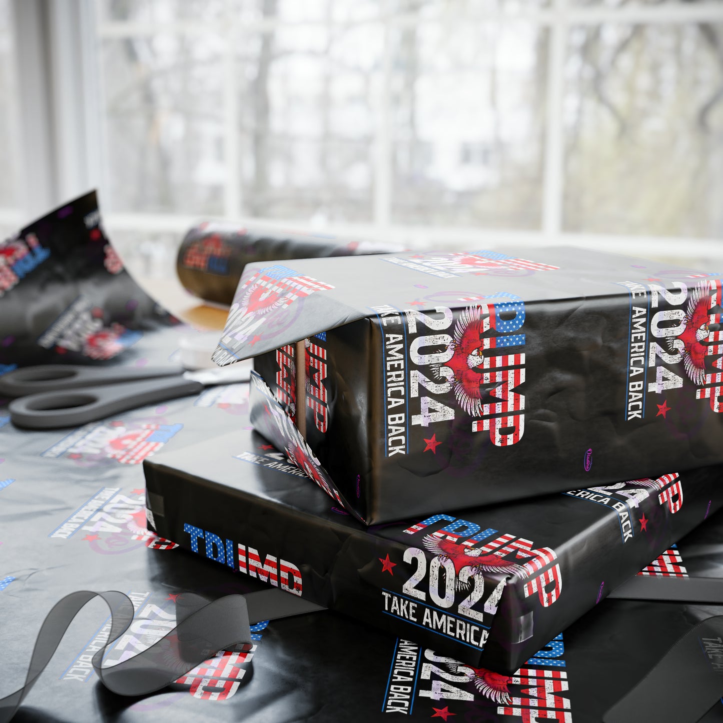 Trump 2024 Take America Back Black Birthday Gift Present Wrapping Paper MAGA
