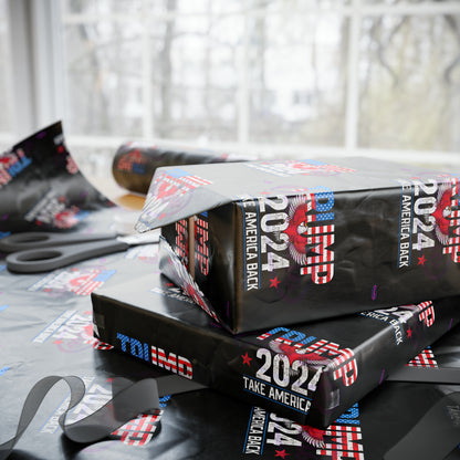 Trump 2024 Take America Back Black Birthday Gift Present Wrapping Paper MAGA