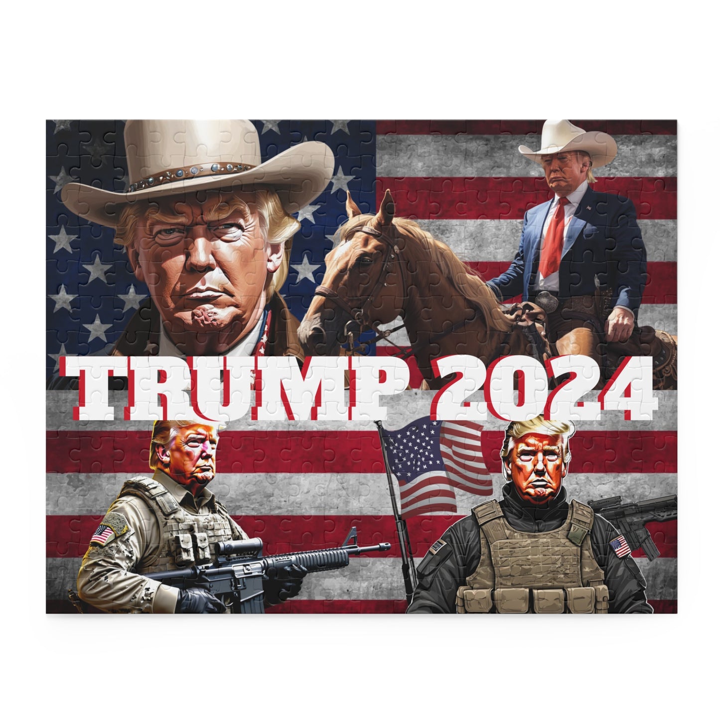 Trump 2024 Soldier Cowboy America 252 or 500 piece Puzzle