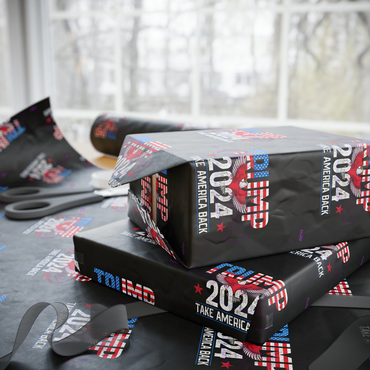 Trump 2024 Take America Back Black Birthday Gift Present Wrapping Paper MAGA