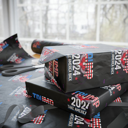 Trump 2024 Take America Back Black Birthday Gift Present Wrapping Paper MAGA