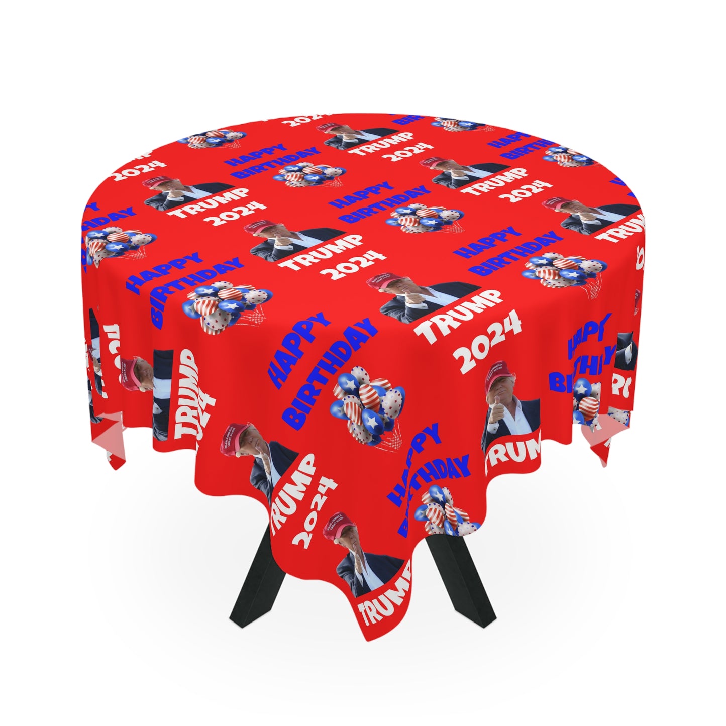 Happy Birthday Trump 2024 Red Celebration Fabric Tablecloth