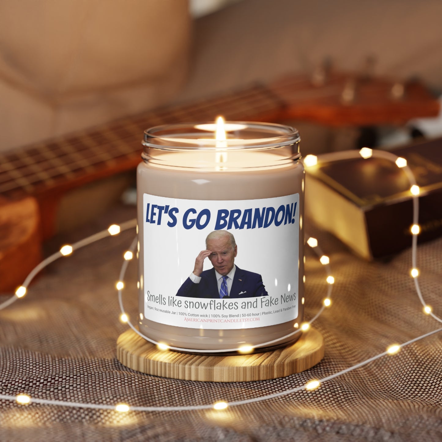 Let's Go Brandon Biden Fake news and snowflakes and Scented Soy Glass Jar Candle 9oz
