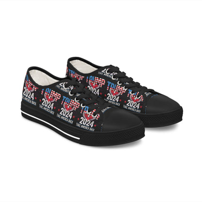 Trump 2024 Take America Black All Over Print Women's Low Top Sneakers
