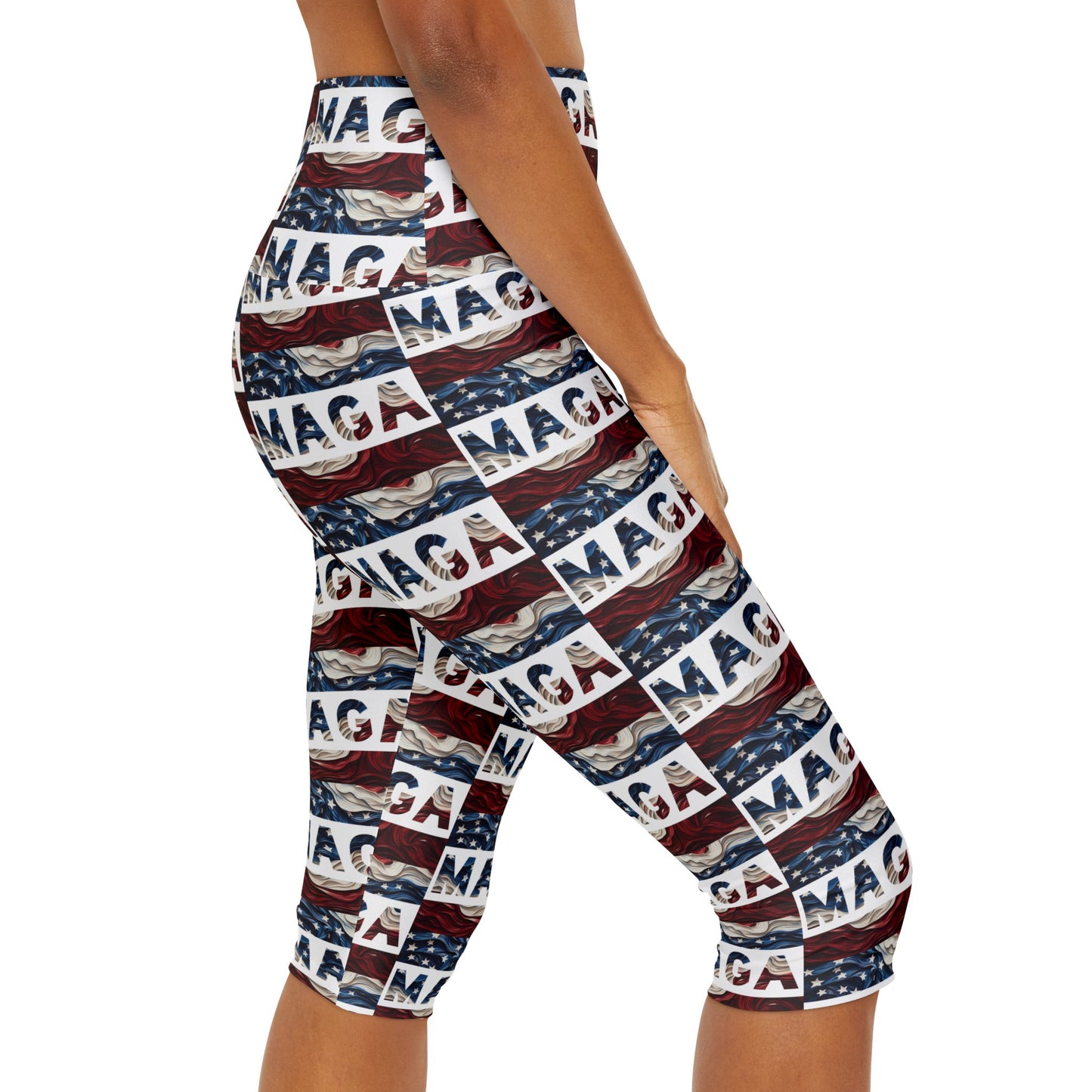 MAGA Trump Red white and blue yoga triangle gusset Women’s Capri Leggings