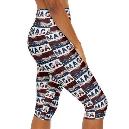 MAGA Trump Red white and blue yoga triangle gusset Women’s Capri Leggings