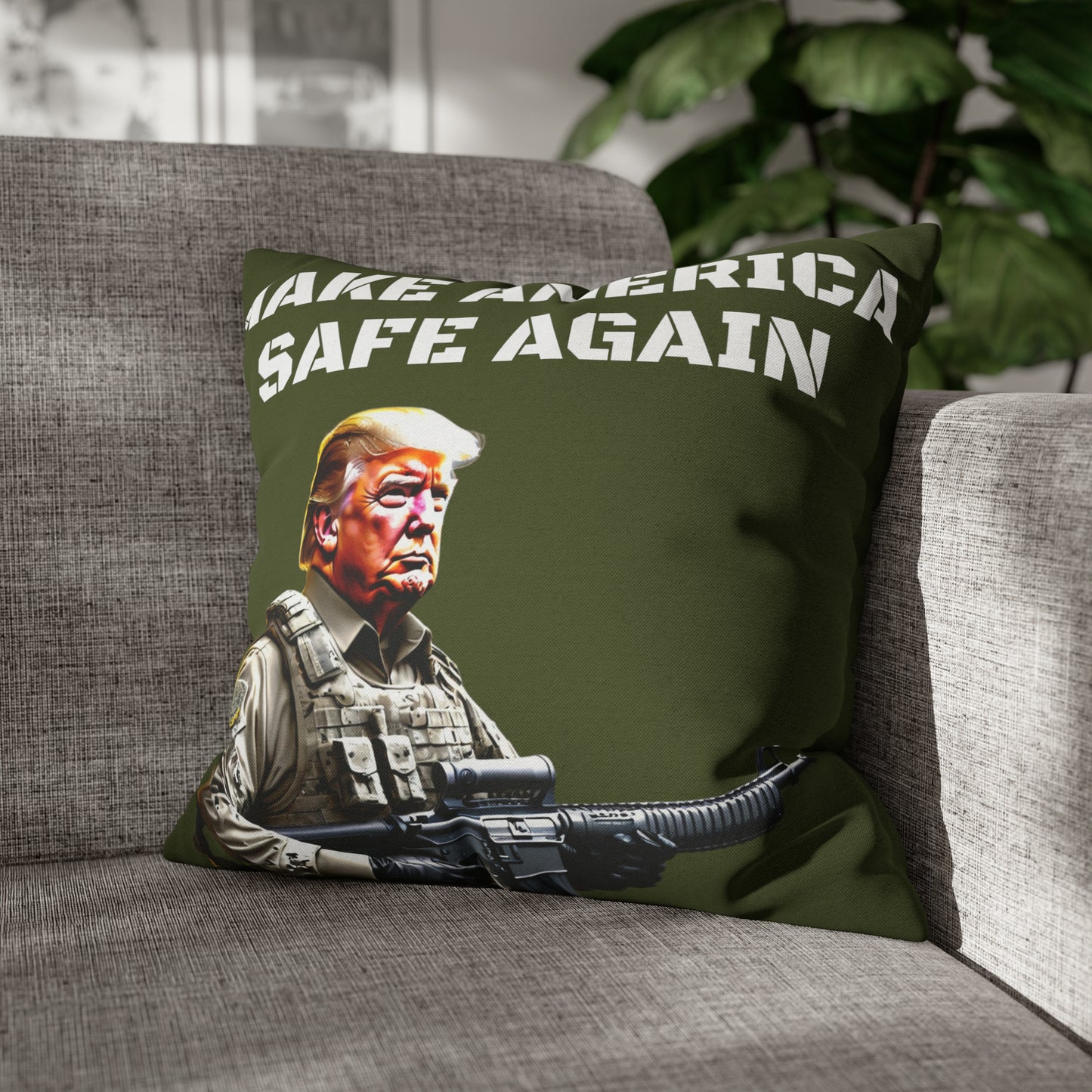 Make America Safe Again Soldier Trump 2 sided Throw Pillow Case