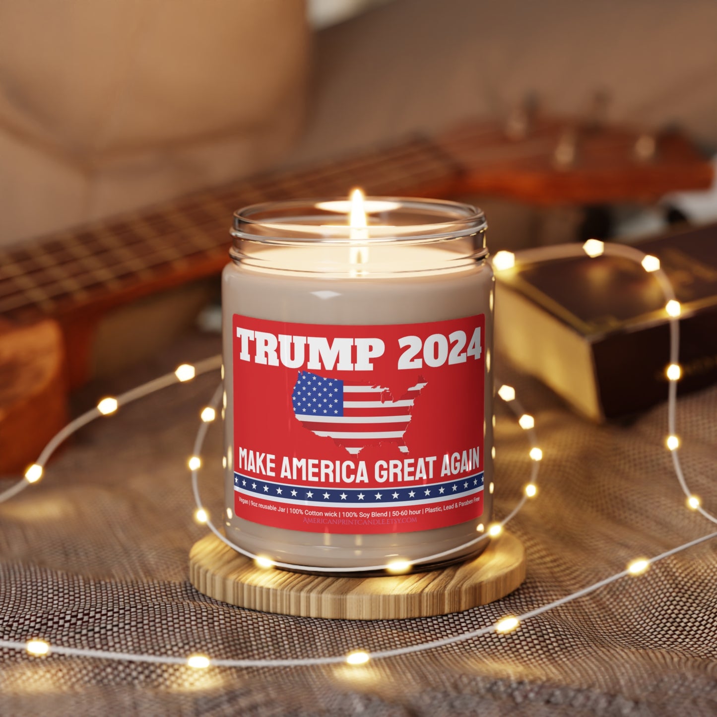 Trump 2024 Make America Great Again Scented Soy Glass Jar Candle 9oz
