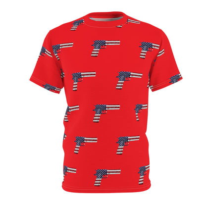 American Flag Red White and Blue Red Pistol 2A Unisex Athletic Cut & Sew Soft Tee
