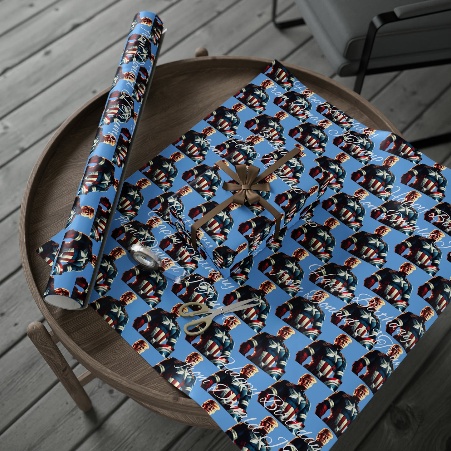 Happy Birthday From Captain Donald J Trump Gift Wrapping Paper (light blue)