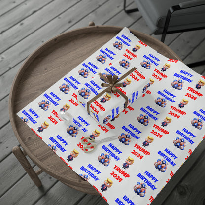 Happy Birthday Trump 2024 white MAGA Birthday Gift Present Wrapping Paper