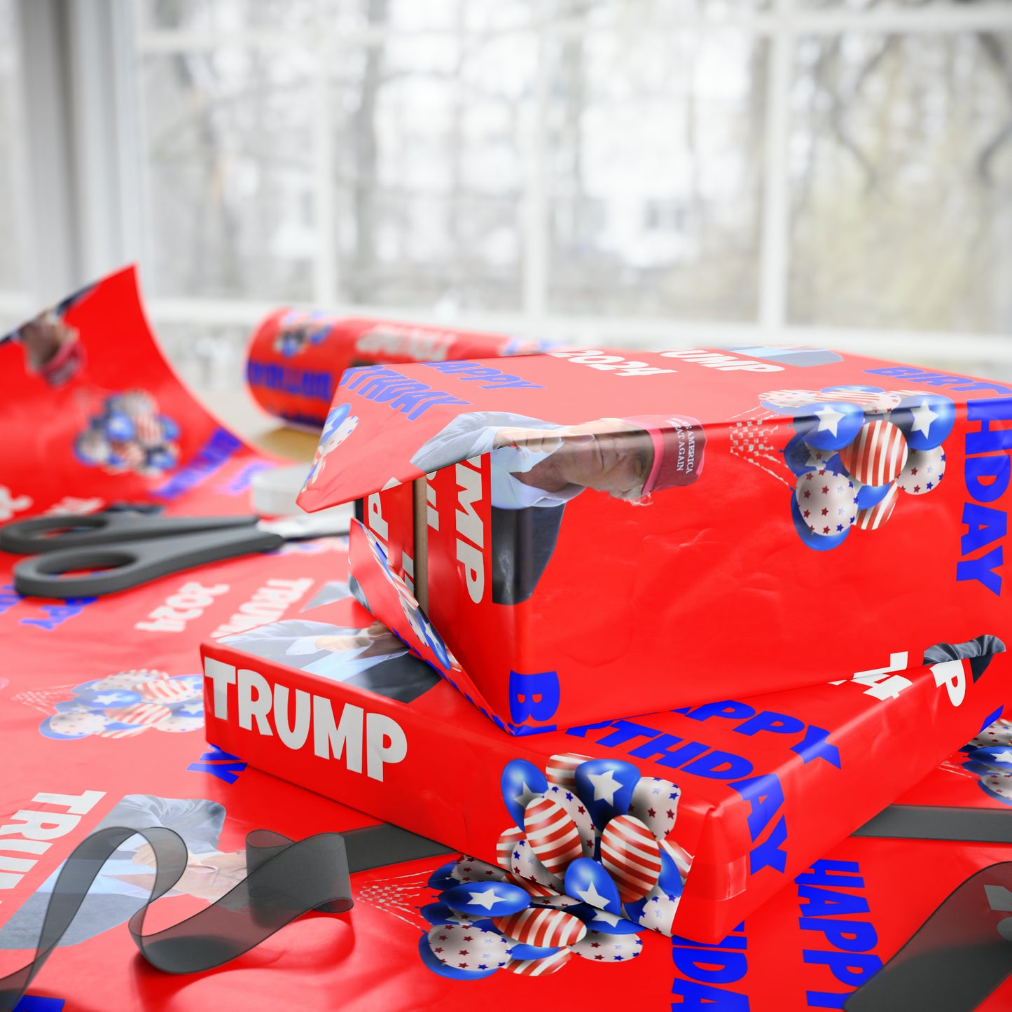 Happy Birthday Trump 2024 Red MAGA Birthday Gift Present Wrapping Paper