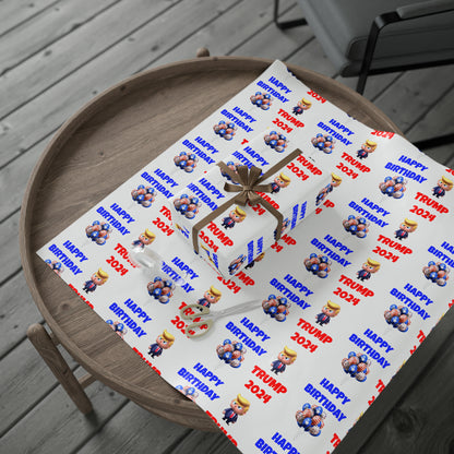 Happy Birthday Trump 2024 white MAGA Birthday Gift Present Wrapping Paper