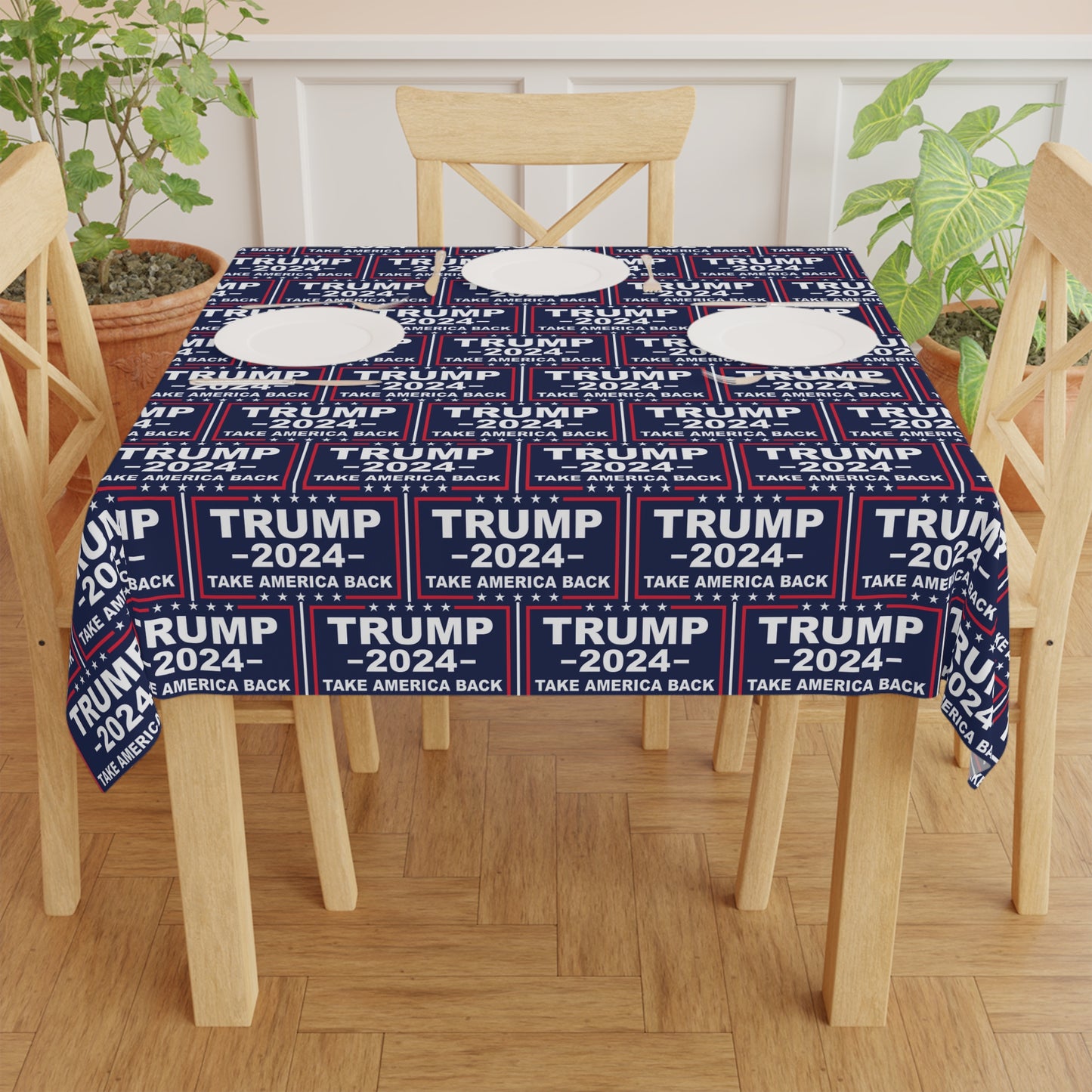 Trump 2024 Take America Back Blue Celebration Fabric Tablecloth