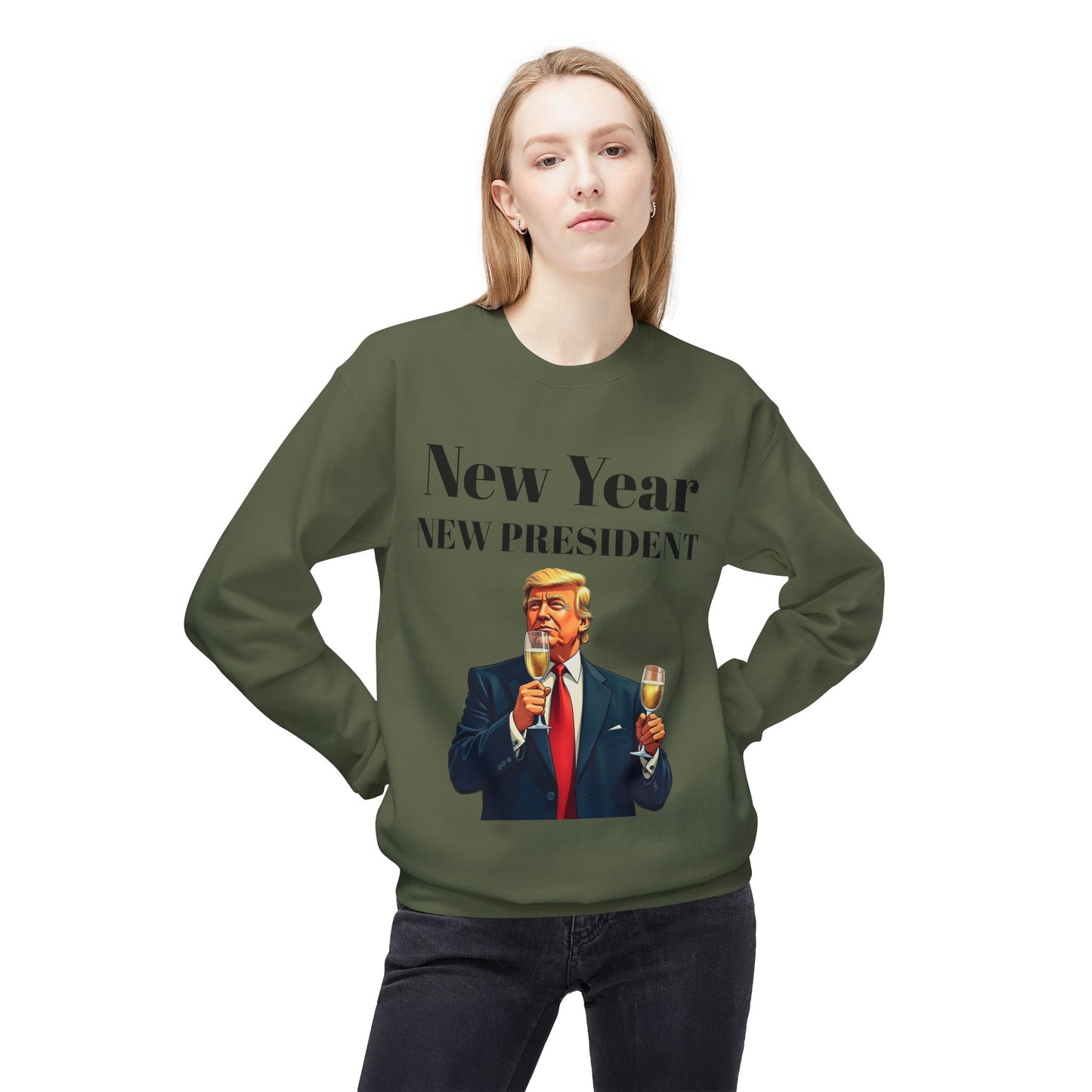 New Year New President Trump 2024 Unisex Midweight Cotton Blend Soft style Fleece Crewneck Sweatshirt