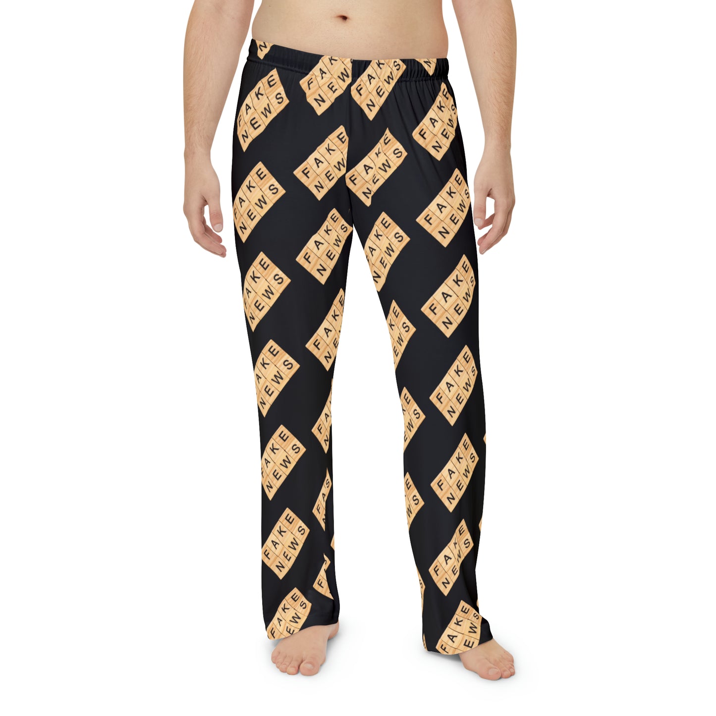 Fake News Scrabble Tiles Wooden Black Men's Polyester Lounge Comfy Pajama Pants