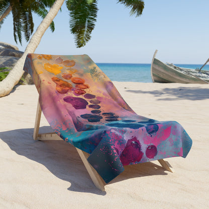 Tie-dye Puppy Dog Paw Prints Multicolored Jumbo Soft Beach Towel